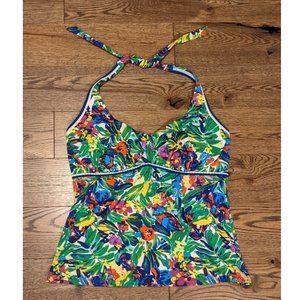 Lands' End Colorful Tropical Halter Tankini 14DD